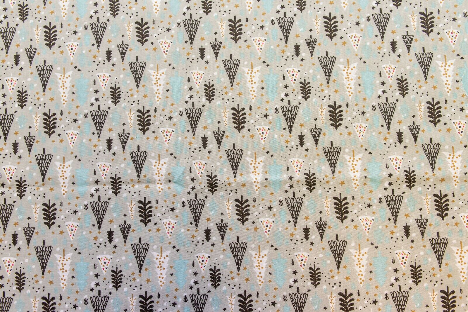 Trees Grey Blue Red Designs Christmas Fabric Polycotton : Half Meter