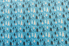 Trees Grey Blue Red Designs Christmas Fabric Polycotton : Half Meter