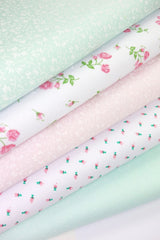5 x Polycotton Fat Quarter Fabric Bundle | Pink & Mint Floral Vintage Gingham & Spotty