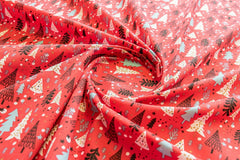 Trees Grey Blue Red Designs Christmas Fabric Polycotton : Half Meter