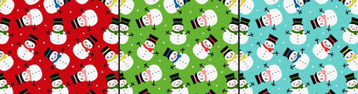 Smiley Snowman Red Green Sky Christmas Designs Fabric Polycotton : Half Meter