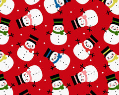 Smiley Snowman Red Green Sky Christmas Designs Fabric Polycotton : Half Meter