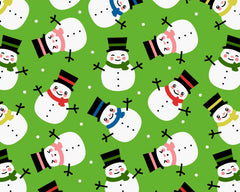 Smiley Snowman Red Green Sky Christmas Designs Fabric Polycotton : Half Meter