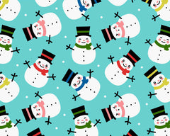 Smiley Snowman Red Green Sky Christmas Designs Fabric Polycotton : Half Meter