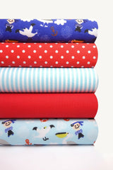 5x Polycotton Fat Quarter Fabric Bundle | Pirates Birds Kids Spotty Stripes Plain