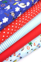 5x Polycotton Fat Quarter Fabric Bundle | Pirates Birds Kids Spotty Stripes Plain