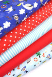 5x Polycotton Fat Quarter Fabric Bundle | Pirates Birds Kids Spotty Stripes Plain