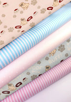 5x Polycotton Fat Quarter Fabric Bundle | Pugs Pink Blue Kids Spotty Stripes Dogs