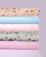 5x Polycotton Fat Quarter Fabric Bundle | Pugs Pink Blue Kids Spotty Stripes Dogs