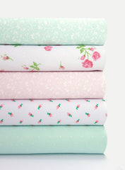 5 x Polycotton Fat Quarter Fabric Bundle | Pink & Mint Floral Vintage Gingham & Spotty