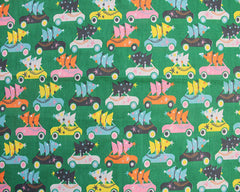 Driving To Christmas Olive Mustard Grey Designs Fabric Polycotton : Half Meter