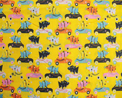 Driving To Christmas Olive Mustard Grey Designs Fabric Polycotton : Half Meter
