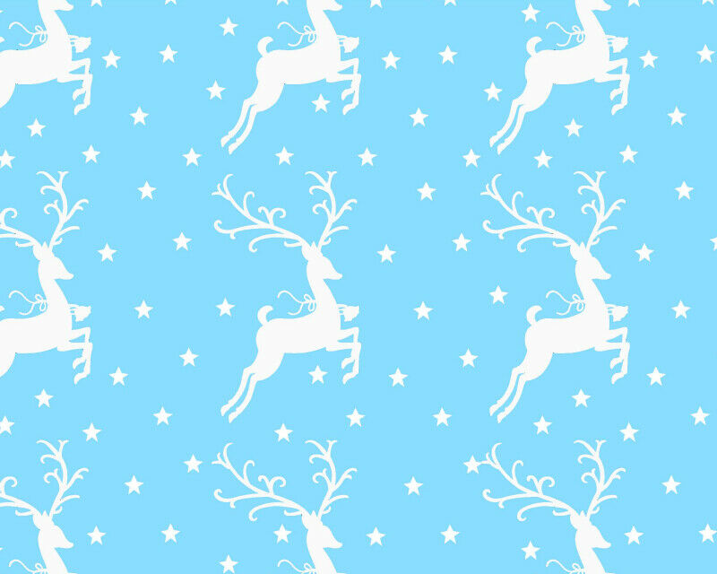 Reindeer Stars Blue White Red Designs Christmas Fabric Polycotton : Half Meter