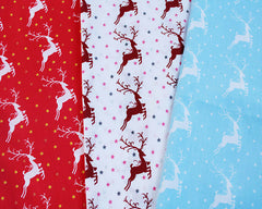 Reindeer Stars Blue White Red Designs Christmas Fabric Polycotton : Half Meter