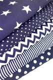 5 x Polycotton Fat Quarter Fabric Bundle | Navy Geometrics Stars Stripes Spotty