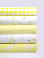 5 x Polycotton Fat Quarter Fabric Bundle | Yellow White Floral Gingham Plain