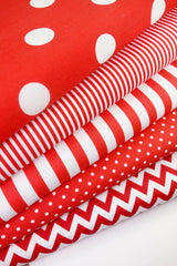 5 x Polycotton Fat Quarter Fabric Bundle | Red Geometrics Stripes Spotty