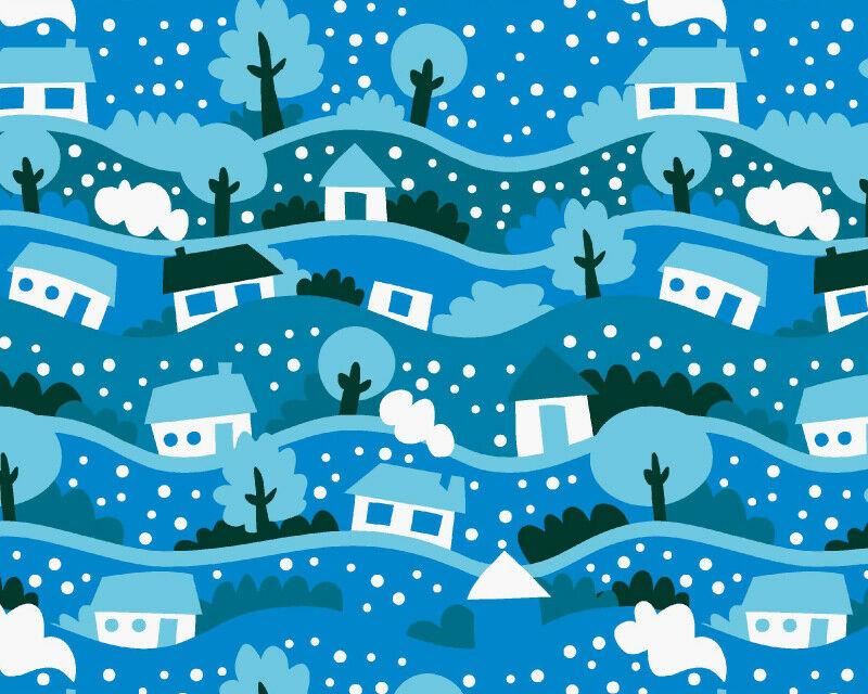 Snow Globe Scene Blue Beige Sky Designs Christmas Fabric Polycotton : Half Meter - Tailortime