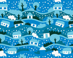 Snow Globe Scene Blue Beige Sky Designs Christmas Fabric Polycotton : Half Meter - Tailortime