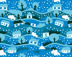 Snow Globe Scene Blue Beige Sky Designs Christmas Fabric Polycotton : Half Meter