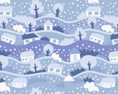 Snow Globe Scene Blue Beige Sky Designs Christmas Fabric Polycotton : Half Meter