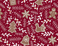 Kiss A Ginger Green Blue White Burgundy Designs Christmas Fabric Polycotton : Half Meter