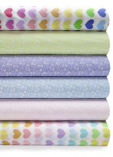 5 x Polycotton Fat Quarter Fabric Bundle | Rainbow Hearts Valentine Multicolour Floral