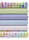 5 x Polycotton Fat Quarter Fabric Bundle | Rainbow Hearts Valentine Multicolour Floral