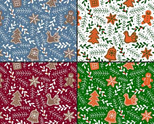 Kiss A Ginger Green Blue White Burgundy Designs Christmas Fabric Polycotton : Half Meter