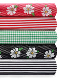 5 x Polycotton Fat Quarter Fabric Bundle | Red Black Daisies Stripes Spotty Gingham Floral