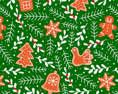 Kiss A Ginger Green Blue White Burgundy Designs Christmas Fabric Polycotton : Half Meter