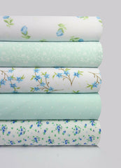 5 x Polycotton Fat Quarter Fabric Bundle | Aqua White Floral Spotty