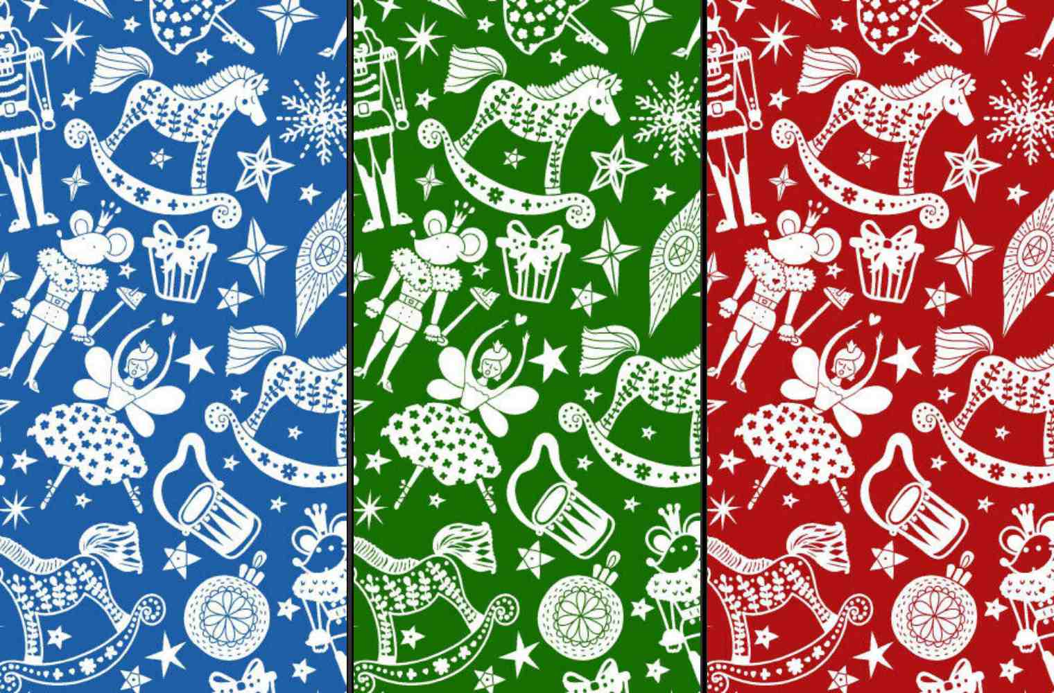 Cracking Christmas Blue Red Green Designs Fabric Polycotton : Half Meter