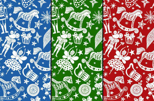 Cracking Christmas Blue Red Green Designs Fabric Polycotton : Half Meter