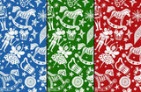Cracking Christmas Blue Red Green Designs Fabric Polycotton : Half Meter