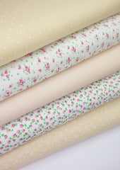 5 x Polycotton Fat Quarter Fabric Bundle | Peach White Floral Spotty Plain