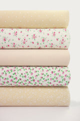 5 x Polycotton Fat Quarter Fabric Bundle | Peach White Floral Spotty Plain