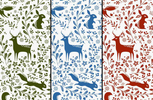 Prancing Forest Animals Red Green Blue Designs Christmas Fabric Polycotton : Half Meter