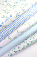 5 x Polycotton Fat Quarter Fabric Bundle | Blue White Floral Gingham Spotty