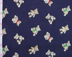 Sally Teddy Bear Green Navy Red Designs Christmas Fabric Polycotton : Half Meter