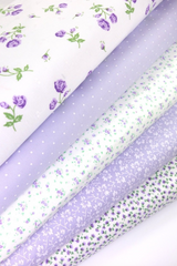 5 x Polycotton Fat Quarter Fabric Bundle | Lilac Floral Vintage Gingham & Spotty