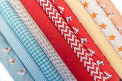 10 x Polycotton Fat Quarter Fabric Bundle | Llama Spotty Plain Stripes Gingham Stars