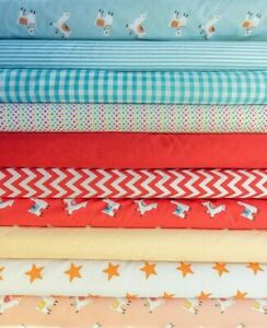 10 x Polycotton Fat Quarter Fabric Bundle | Llama Spotty Plain Stripes Gingham Stars