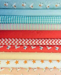 10 x Polycotton Fat Quarter Fabric Bundle | Llama Spotty Plain Stripes Gingham Stars