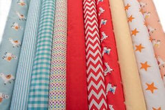 10 x Polycotton Fat Quarter Fabric Bundle | Llama Spotty Plain Stripes Gingham Stars