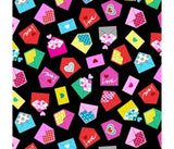 Colourful Love Letters on Black Cotton Fabric
