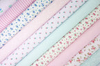 10 x Polycotton Fat Quarter Fabric Bundle | Aqua & Pink Floral Vintage Gingham & Spotty