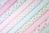 10 x Polycotton Fat Quarter Fabric Bundle | Aqua & Pink Floral Vintage Gingham & Spotty