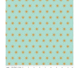 Mint Green with Gold Sparkle Metallic Stars Cotton Fabric