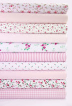 10 x Polycotton Fat Quarter Fabric Bundle | Pink Floral Vintage Gingham & Spotty